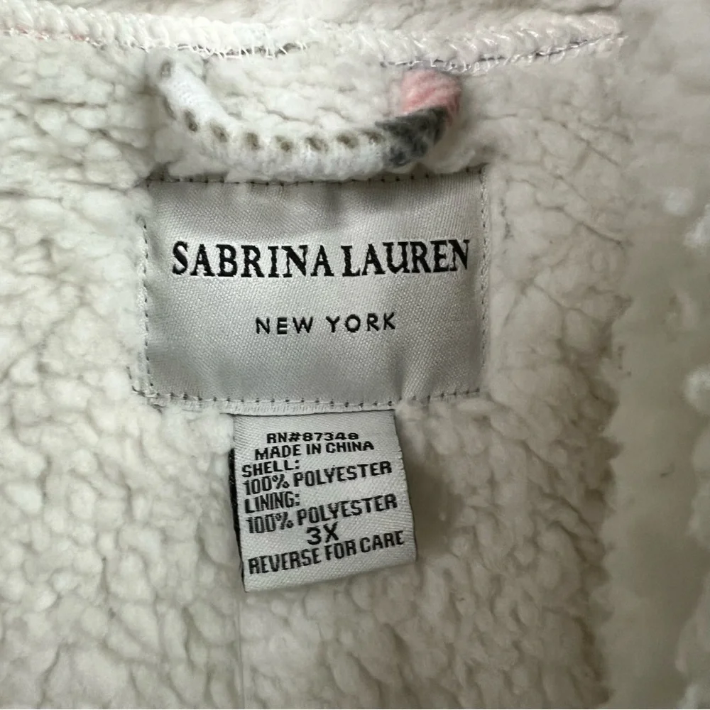 SABRINA LAUREN NEW YORK | Plaid & Faux Sherpa Wrap Coat (Cream/Pink/Grey) - Picture 3 of 7